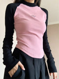 Getadme-Y2K Aesthetic Basic Slim Crop Tops Women Harajuku Vintage Graphic T Shirts Korean Casual Long Sleeve Tees Grunge Kpop