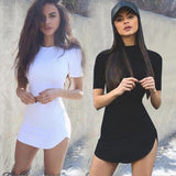 Getadme-Cotton Short Sleeve Dresses Women Soild Color Bodycon Slim Package Hip Mini Dress Female Clothing