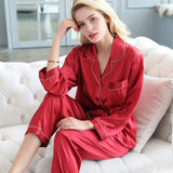 SUO&CHAO S-8XL Plus Size Womens Silk Satin Pajamas Set For Womens  Sleep Two Piece Set Solid Color Loose Casual Sleepwear