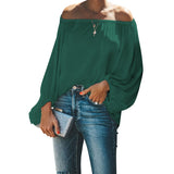 Simple Style Solid Color Off The Shoulder Tops Women Lantern Long Sleeve T-Shirt Female Fashion Loose Sweet Casual Commuter Tees