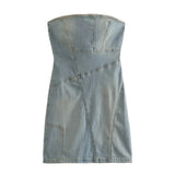 Getadme Sexy Blue Denim Sheath Mini Party Dress Women Y2K Street Style Jeans Tube Backless Bodycon Dress Fashion Vestidos