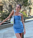 Getadme Sexy Blue Denim Sheath Mini Party Dress Women Y2K Street Style Jeans Tube Backless Bodycon Dress Fashion Vestidos
