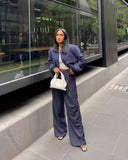 Getadme-패션 스트라이프 여성 와이드 레그 팬츠 여성 캐주얼 루즈 지퍼 플라이 바지 여성 미드 허리 시크 우아한 팬츠