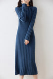 100% Merino Wool Sweater Dress 2023 Autumn And Winter New Women's Striped Round Neck Pleated Skirt Pullover