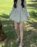Summer Pure Color Short Party Dress Woman Long Sleeve Sweet Y2k Mini Dress Casual Elegant One Piece Dress Korean Design