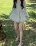 Summer Pure Color Short Party Dress Woman Long Sleeve Sweet Y2k Mini Dress Casual Elegant One Piece Dress Korean Design