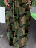 LW Bateau Neck Camo Off The Shoulder Maxi Dresses Short Sleeve Floor Length Camouflage Casual Summer New Women Clothings