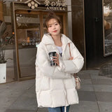 New Down Cotton Parka Winter Jackets Women White Zipper 2023 Korean Loose Hooded Bubble Coats Female Simple Basic Outwear