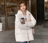 New Down Cotton Parka Winter Jackets Women White Zipper 2023 Korean Loose Hooded Bubble Coats Female Simple Basic Outwear