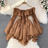 Getadme  Holiday Irregular Long Sleeve Beach dress summer Ruffle sexy Off Shoulder female high waist chic women short dresses  Sundress
