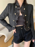 Small Fragrance Sequins Ruffle Tweed Jacket Coat Women French Style Woolen Short Coats Girl Korean Fashion Sweet Outwear Casacos