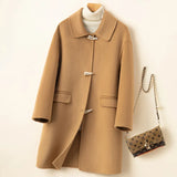 Getadme-100% Wool Handmade Double-Sided Fabric, Unique Mid Length Women's Winter Winter Coat, High Street Elegant Button Fashion Top
