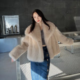 Getadme-New Women Winter Warm Faux Fur Coat Big Collar Women Velvet Coat Casaco Feminino