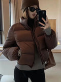 Getadme - Doudounes en coton pour femmes, parkas courtes vintage, vestes chaudes et rembourrées pour l'automne et l'hiver, manteau décontracté et tendance à col montant