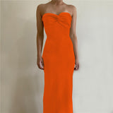 Getadme  Strapless Knit Maxi Dresses For Women Summer Beach Party Bodycon Dress Off-Shoulder Twist Knitting Evening Backless Dress