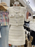 High Street Small Fragrant Tweed Two Piece Set Women Sexy Tank Crop Top + Mini Skirt Suits Female Y2k Streetwear 2 Piece Sets