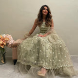 Getadme-Dubai Lace Appliques Embroidery Flower Tulle Evening Dresses A-Line Pleat Ruched Saudi Arabic Women Formal Party Prom Gown