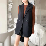 Getadme-Fashion Trends Loose New Two Buckle Horse Clip Female Spring and Autumn Outside the Suit Vest Jacket Design Sense Niche