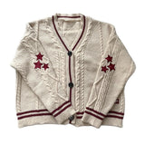 Ins Fashion V-neck Single Breasted Knitted Sweater Autumn Star Embroidered Cardigan Casual Long Sleeve Crochet Cardigan Tops