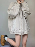 QWEEK Y2K Windbreaker Jacket Women Korean Fashion Gorpcore Retro Zip Up Outerwear Oversized Harajuku Streetwear Vintage Coat