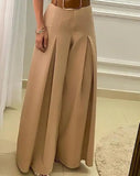 Women High Waist Ruched Wide Leg Pants Without Belt