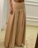 Women High Waist Ruched Wide Leg Pants Without Belt