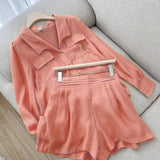 Summer Outfit For Woman 2023 Shorts Suits Long Sleeve Blouses High Waist Pants New Two Pieces Suit Ladies Holiday Jogger Sets