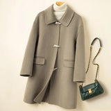 Getadme-100% Wool Handmade Double-Sided Fabric, Unique Mid Length Women's Winter Winter Coat, High Street Elegant Button Fashion Top