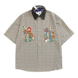 Getadme Japanese Women's Plaid Shirt Vintage Flower Embroidery Blouse Harajuku Fashion Short Sleeve Denim Tops Preppy Korean Girls