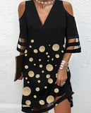 Getadme-Dress Women Elegant V Neck Summer Off Shoulder Lace Mesh Patchwork Mini Dress Female Loose Print Beach Short Dress