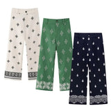 UNIZERA Printemps 2023 Nouveau pantalon vintage contrasté à jambes larges, coupe décontractée, imprimé lin, taille haute, pour femme