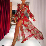 Sexy V-Neck Backless Hollow Out Dress Summer Women Lantern Sleeve Club Party Long Maxi Dresses Tunic Beach Cover Up