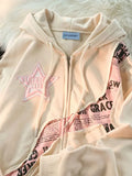 Getadme  3 Y2K Vintage Zip Up Hoodies Women Harajuku Hip Hop Letter Print Sweatshirts Gothic Streetwear Loose Patchwork Tops Coats