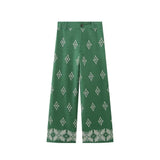 UNIZERA Printemps 2023 Nouveau pantalon vintage contrasté à jambes larges, coupe décontractée, imprimé lin, taille haute, pour femme