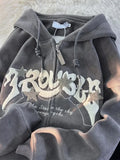 Getadme Women Letter Embroidery Hoodies Autumn Winter Vintage Zipper Long Sleeve Oversized Jacket Coat Harajuku Casual Hooded Sweatshirt