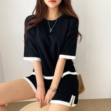 Getadme- summer short-sleeved new T-shirt net red suit knitted ins wind shorts two-piece suit women