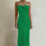 Getadme  Strapless Knit Maxi Dresses For Women Summer Beach Party Bodycon Dress Off-Shoulder Twist Knitting Evening Backless Dress