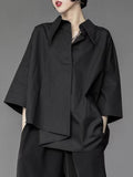 Getadme-Black Shirts New Summer Loose Unique Short-sleeved Women Irregular Three-quarter Sleeve Handsome Unisex White Blouse Women Tops