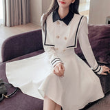 Herstory women SPRING Sailor Collar Japanese Lolita dress female long sleeve double breasted a-line dress lady OP Vestidos