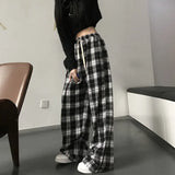 Getadme-autumn Women's Plaid Pants Harajuku Streetwear Hip Hop Wide Leg Trousers Female Teens Loose Casual Straight Pants