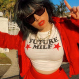 Getadme Stars Print T-shirts Fashion Casual O Neck Short Sleeve Crop Tops Y2K Summer Sexy E-girl Baby Tee Women Clothing