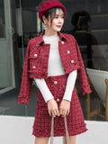 Getadme-Fall Winter Small Fragrance Vintage Tweed Two Piece Set Women Single-Breasted Woolen Short Jacket Coat + Mini Skirt 2 Piece Set