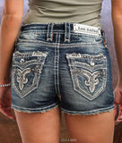 Women Embroidered Rhinestone Hot Denim Shorts 2023 Summer New Tide Vintage Patchwork Streetwear Jeans Short w685