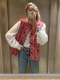 Getadme Women Printed Embroidery Reversible Vest Jacket Vintage National Style Casual Patchwork Vests Elegant Streetwear Waistcoat
