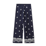 UNIZERA Printemps 2023 Nouveau pantalon vintage contrasté à jambes larges, coupe décontractée, imprimé lin, taille haute, pour femme