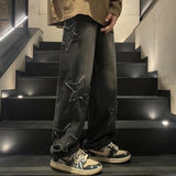 Star Embroidery Straight Casual Men Jeans Y2K Vintage Wide Leg Grunge Denim Pant Women Baggy Hip-hop Streetwear Girl Trouser New