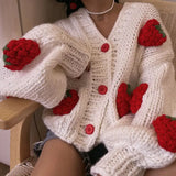 Getadme Large Size Women Sweater Spring Autumn Puff Sleeve Strawberry Sweet Full Cardigans Loose Girls Sweater Euro-America Style