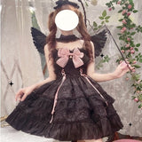 Getadme-Dark Gothic Lolita Jsk Dress Women Kawai Bow Lace Y2k Sleeveless Bandage Slip Dresses Girl Sweet Princess Party Mini Vestidos