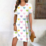 Heart Print Women's Dress 2023 Elegant Dress for Female Summer Fashion Stitching O-Neck Loose Vacation Ladies Sexy Midi Dresses