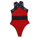 Getadme-Black Deep Feelings Cross One-piece Swimsuit Women Plain Cutout Halter Swimwear Beach Sexy Bathing Suit Swimsuits